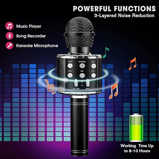 Karaoke Microphone, 4 in 1 Wireless Microphone Compatible with Android & iOS Devices