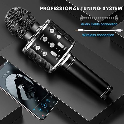 Karaoke Microphone, 4 in 1 Wireless Microphone Compatible with Android & iOS Devices